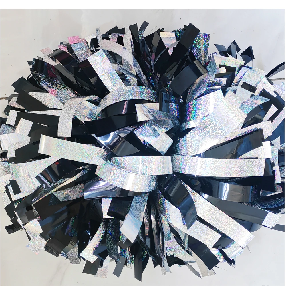 Professional Cheerleader pom pom,lazer silver with holographic silver,color and size.