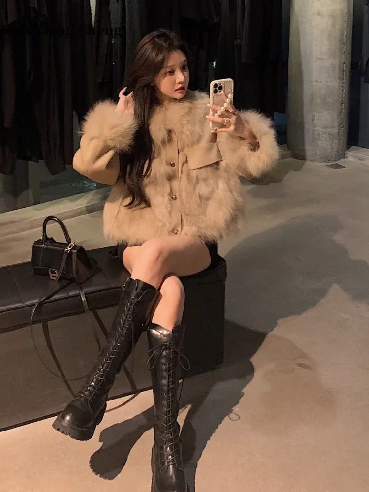 Women Winter Luxury Fur Coat 2023 Korean Fashion Leather Stitching Spliced To Imitate Fox Hair and Thickened Fluffy Fur Overcoat