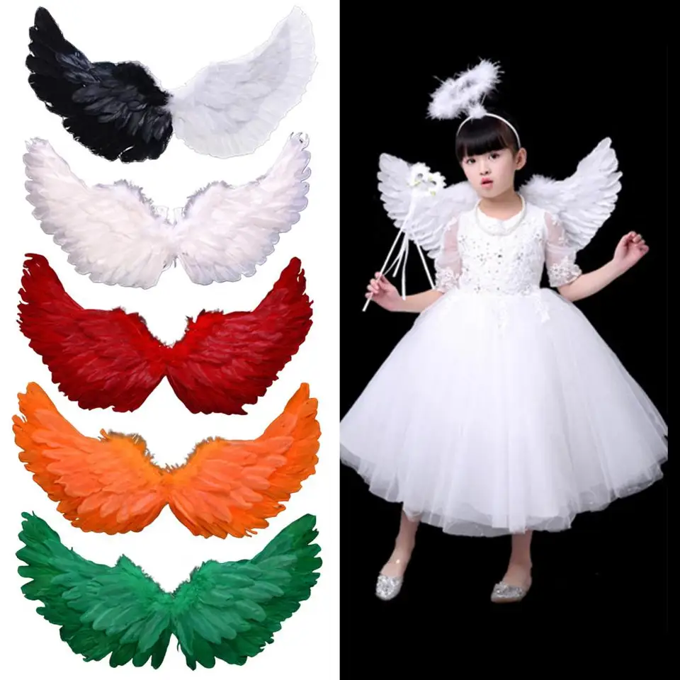 Ailes D'Ange En Plumes Avec Sangles Élastiques - Costume Halloween, Cosplay, Photo - 60x20 Cm