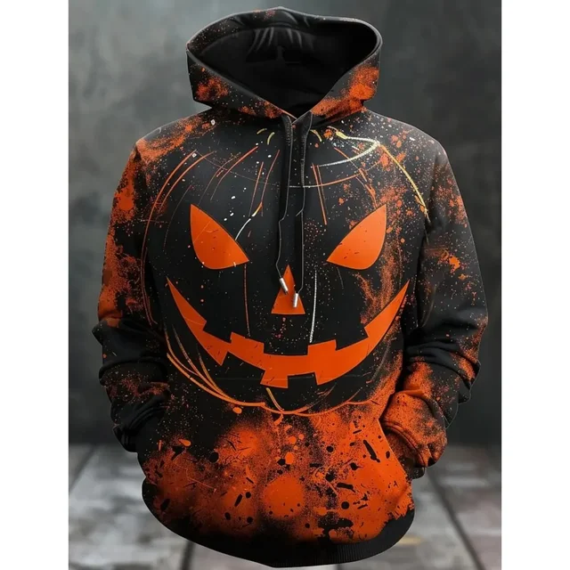 Halloween Men's Graphic Hoodie Pumpkin Prints Classic Casual 3D Pullover Holiday Fashion Hoodies Thin Style Long Sleeve Hooded 1