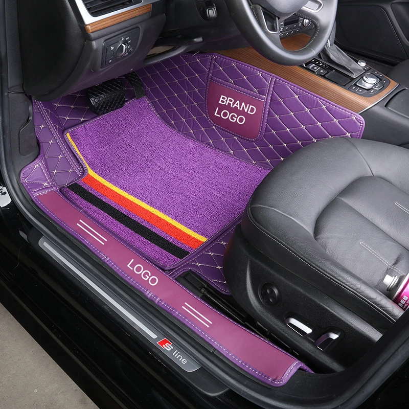 カスタムフィット車のフロアマットダブル層耐久性のある革カーペットフロントシート (1つのシート) AliExpress