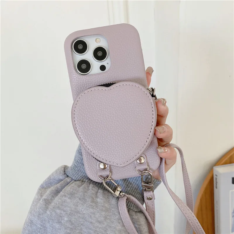 

Роскошный чехол-кошелек с ремешком для Samsung S24 Ultra S23FE S22 S21 S20 S10 Note 20 10 9 Lichee, Карманный чехол для наушников с узором в виде сердца