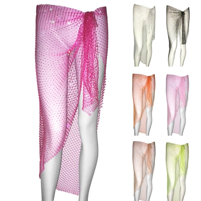 

Женские пляжные саронги, прозрачные накидки со стразами, ажурная юбка-бикини с запахом для купальников, сексуальный купальник,