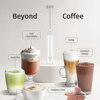 Milk Frother, 3-Speed Electric Frother for Coffee with Whisk and Frother, USB Rechargeable Milk Foamer Maker 1