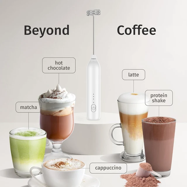 Montalatte, montalatte elettrico a 3 velocità per caffè con frusta e montalatte, creatore schiumogeno per latte ricaricabile tramite USB 1