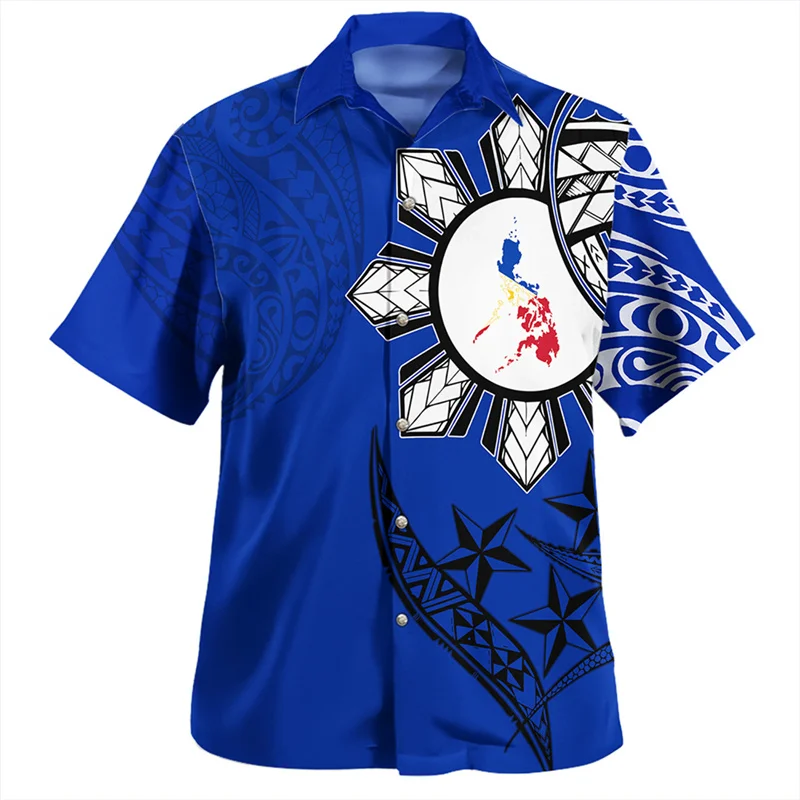 Summer Vintage 3D Printing Republic Of The Philippines National Flag ShirtsMen  PINOY  Filipinos Emblem Graphic Short Shirts Top