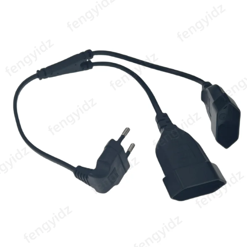 EU CEE7/16 90 Degree Male to Female Dual Output 2 Ways Outlet Extension Cord European 2 Prong M/F Power Splitter Cable Plug Outlet Extender Extension Sockets Power Extension Plug