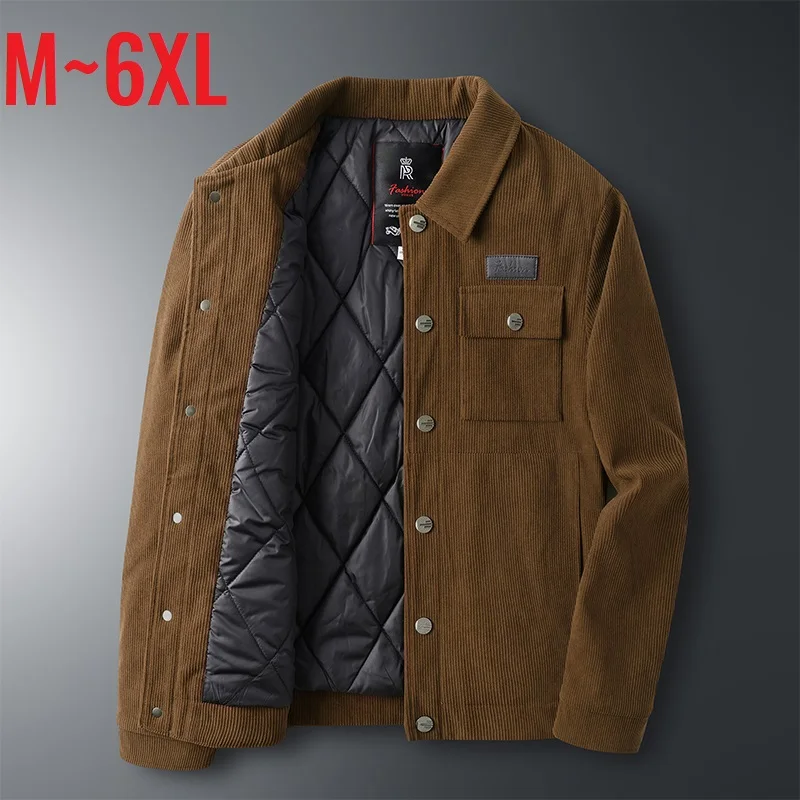 

2023 Men's Winter Jacket Button Warm Cotton Padded Corduroy Jackets Windbreaker Autumn Cardigan Male Vintage Causal Parka Black