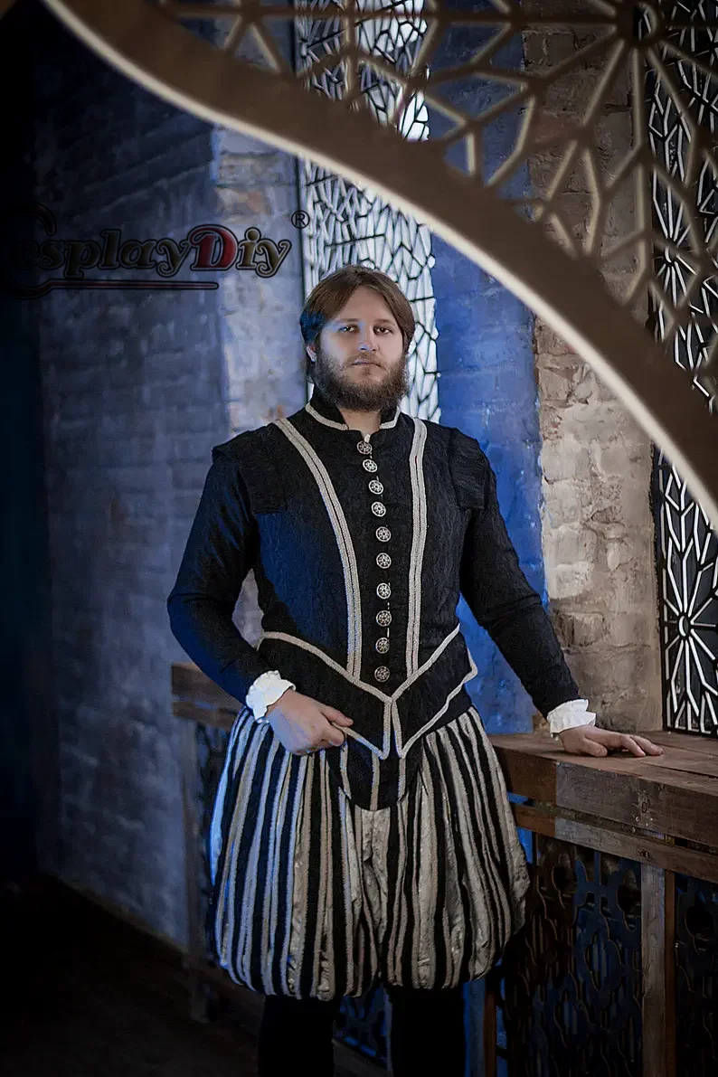 Disfraz de Tudor renacentista para hombre, traje de vampiro de fantasía