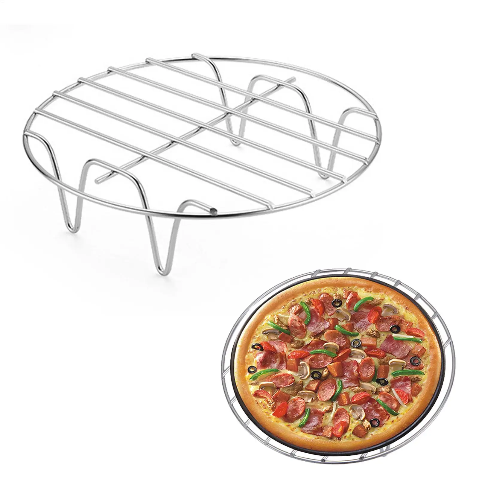 1pcs Stainless Steel Air Fryer Accessories BBQ Grill Rack Food Frying Basket Multipurpose for Baking Cooking Tool