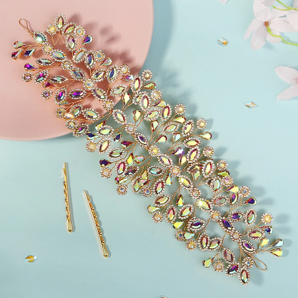 Luxury Crystal Leaf Vine Headbands for Women Bride Wedding Hair Accessories Bridal Hairband Rhinestone Headpiece Jewelry Gifts