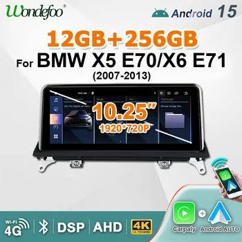 Radio Multimedia para Auto con Carplay Inalámbrico Android 15, Pantalla de 12.5 Pulgadas, 12G256G, para BMW X5 E70 X6 E71 2007-2014, Sistema CCC CIC 1