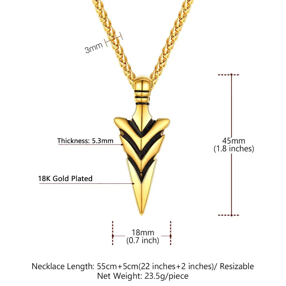U7 Retro Viking Spear Arrowhead Pendant Primal Tribal Necklace for