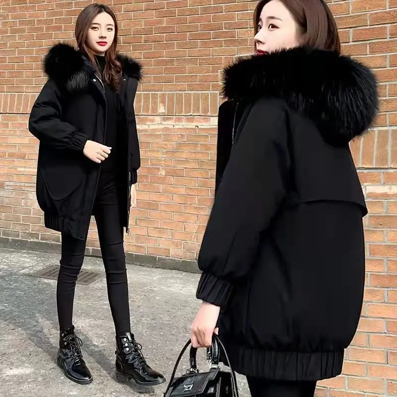 

2023 New Women Down Cotton Coat Winter Jacket Female Medium Style Parkas Large Size Outwear Intensification Overcoat