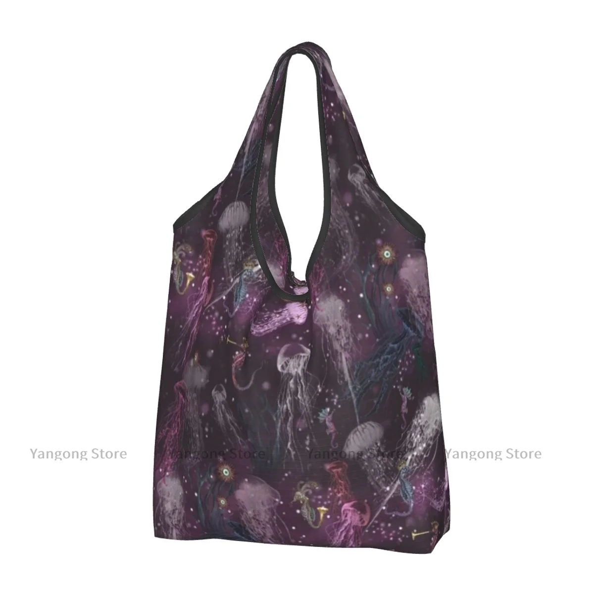 

Folding Shopping Bag Jellyfish Reusable Portable Shoulder Handbag for Travel Grocery Pocket Tote