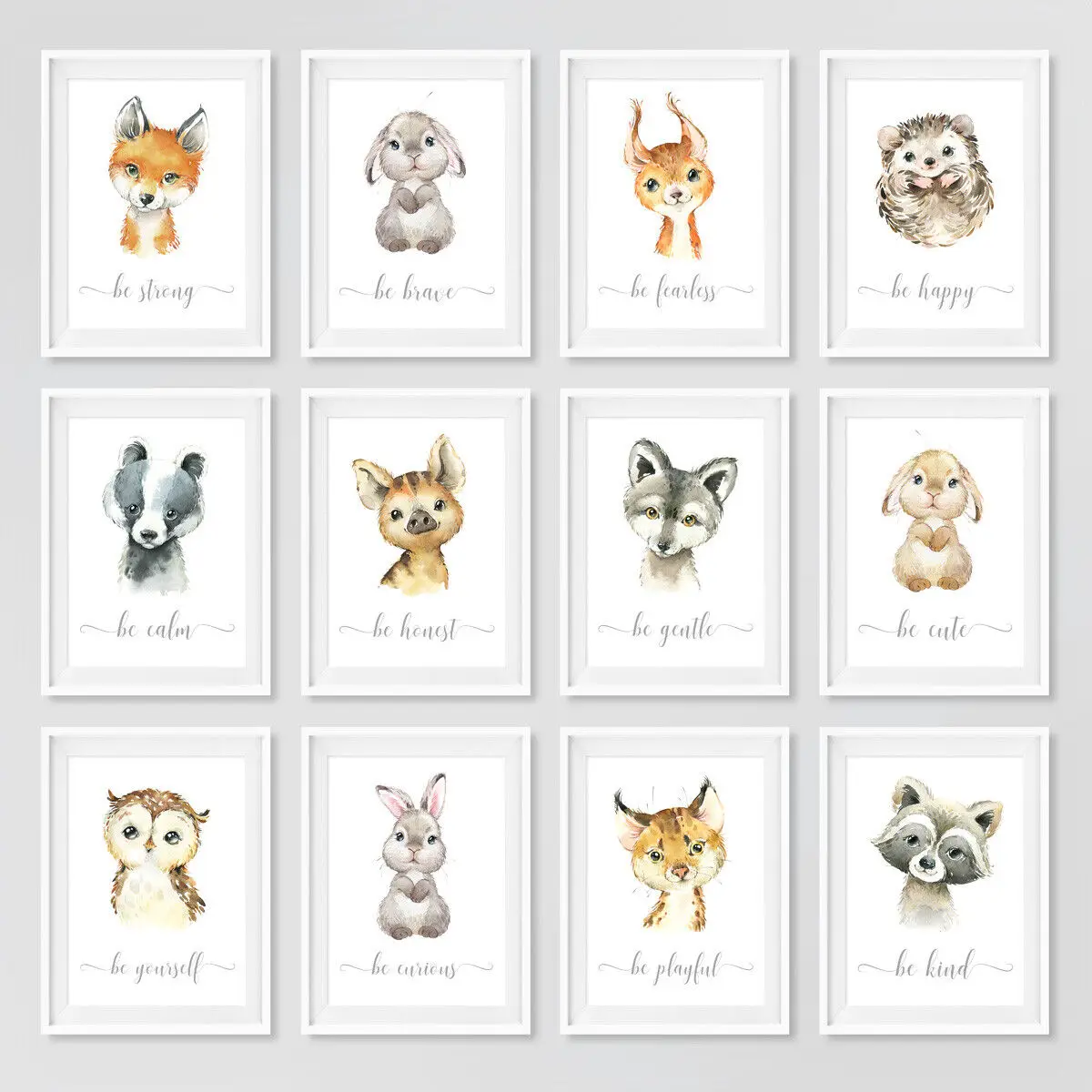 

Woodland Baby Animal Nursery Prints Childrens Bedroom Art Picture Print Silk Poster Home Wall Decor