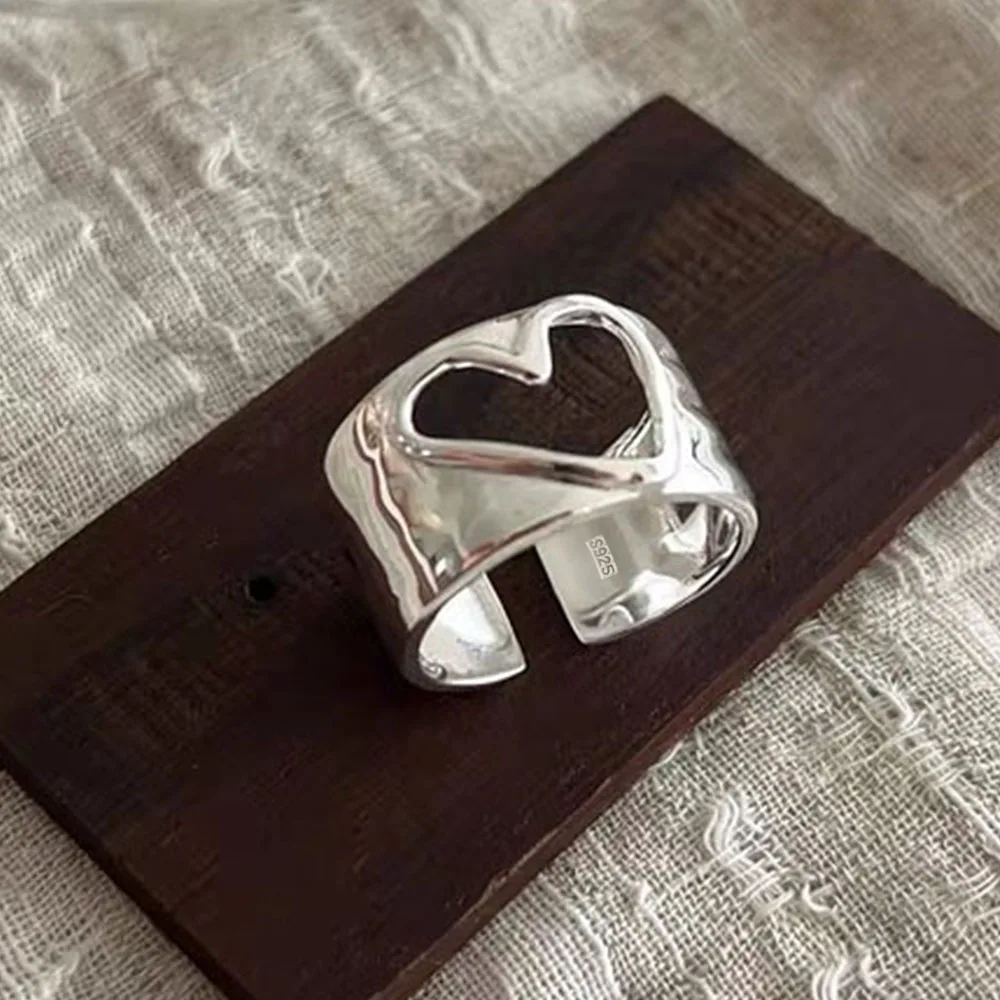 925 Sterling Silver Rings For Women Open Minimalist Retro Heart Ring Creative Anillos Bague Fine Jewelry silver heart ring silver rings silver ring