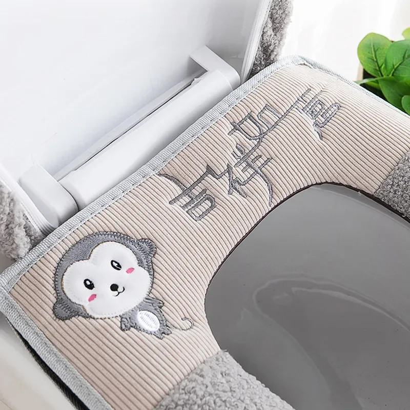 Toilet Seat Mat Set Bathroom Universal 2pcs/set Cushion+lid Cover Warm Soft Washable