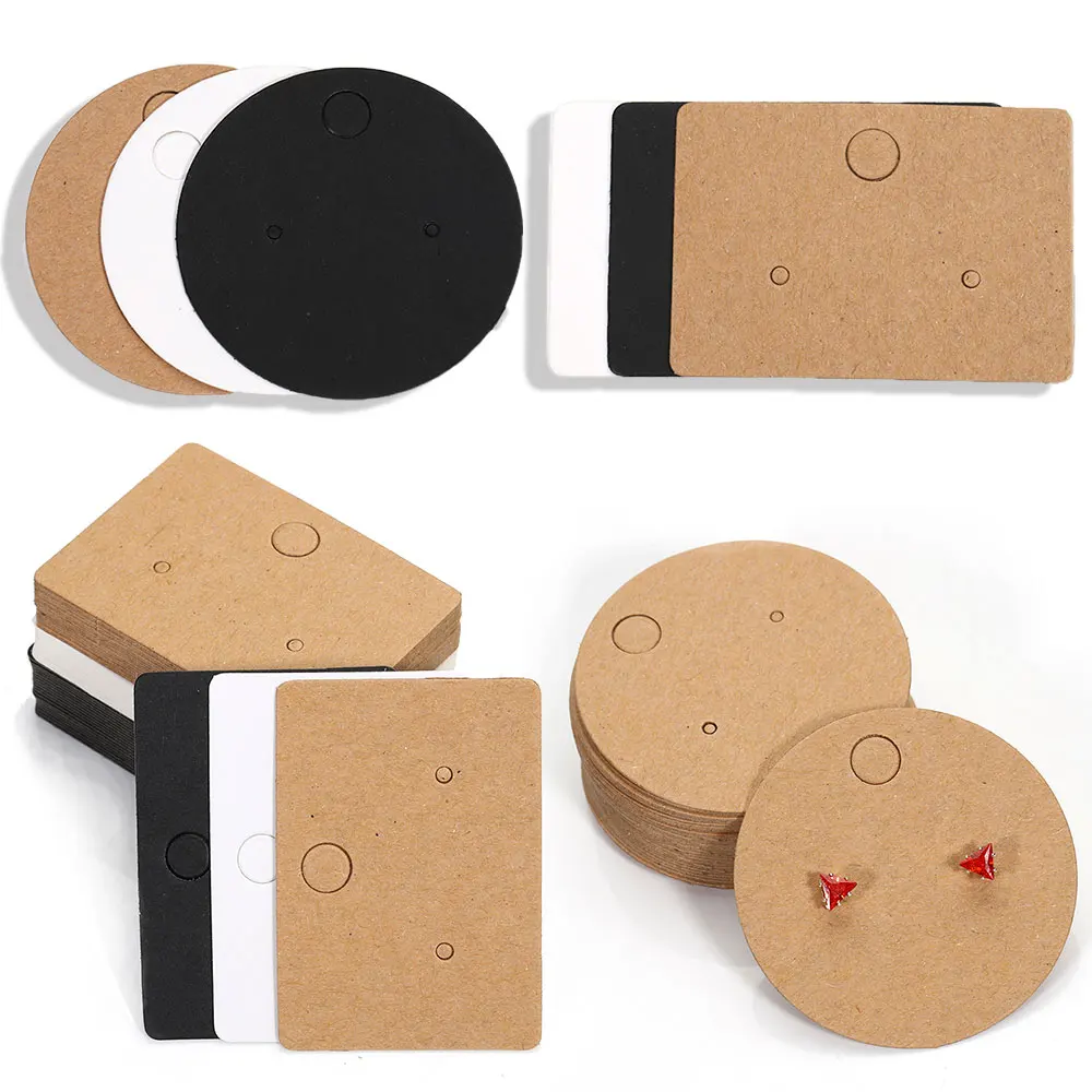 50pcs Earrings Packing Cards Square Round Kraft Paper Card for Handmade Jewelry Retail Display Price Tags Studs Hold Card Labels