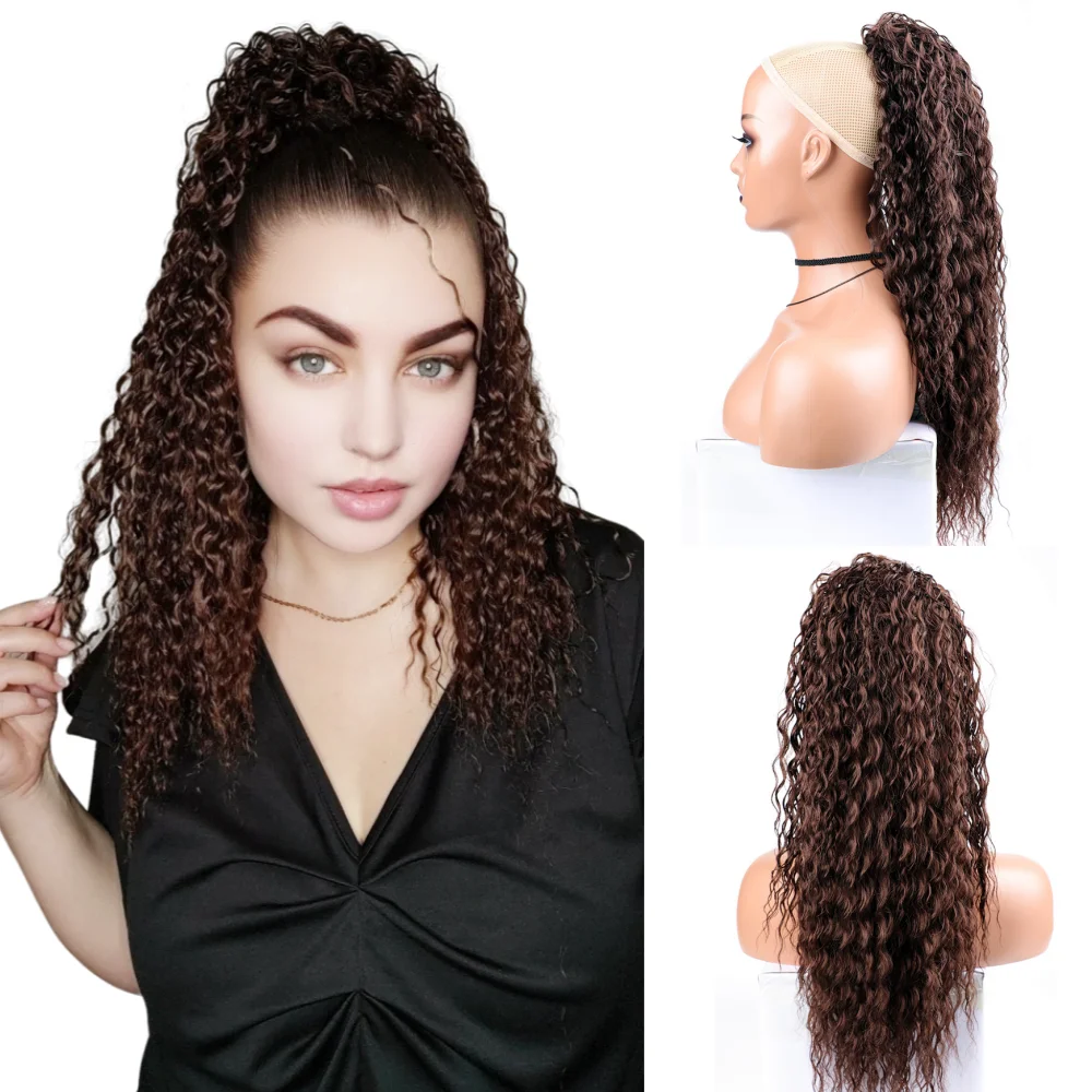 Long Synthetic Curly Ponytails Twist Curly Ponytail Extensions Synthetic Drawstring Ponytail Clip-In Hair Extensions for Women