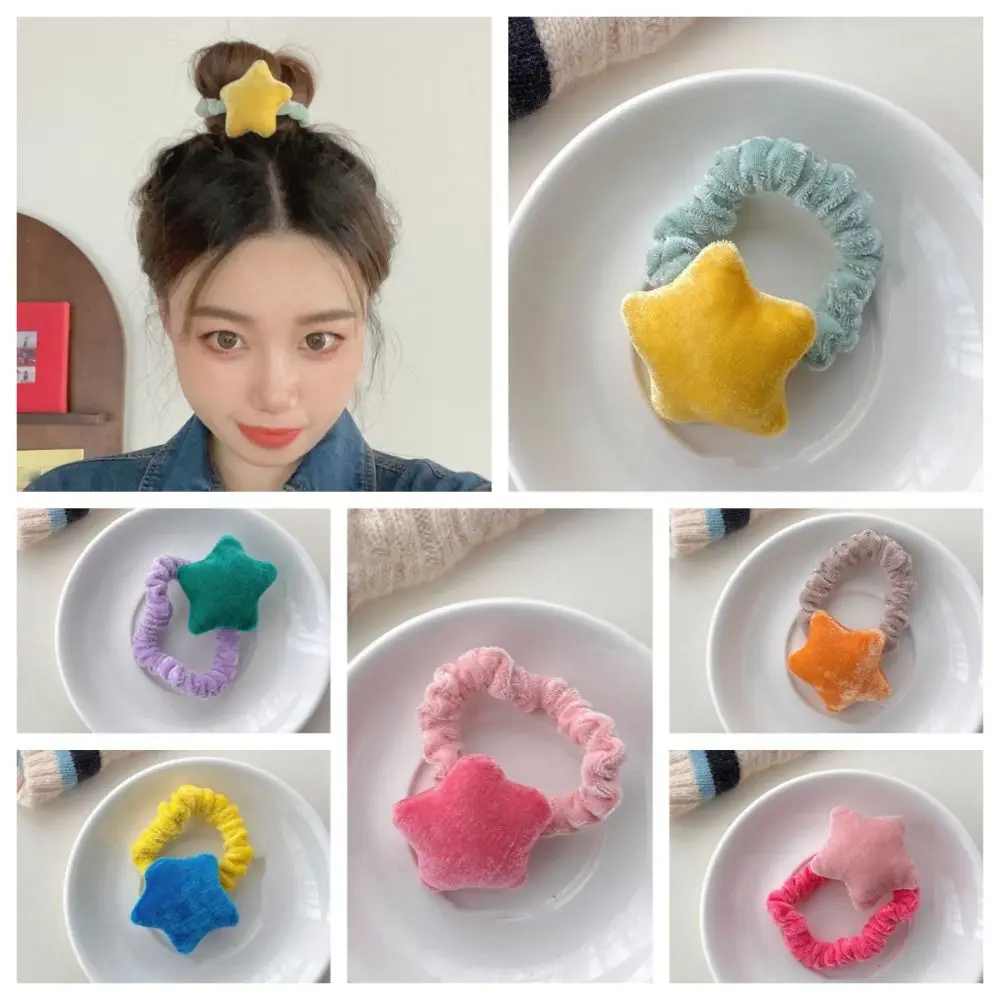 

Pentagram Star Hair Rope Fashion Patchwork Elastic Plush Scrunchies Ponytail Holder Hairbands Winter Hair Ring Female/Children
