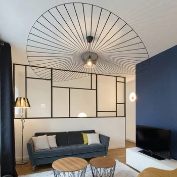 Vintage Hat Pendant Led Lamp Black Rattan Suspension Luminaire Kitchen Hanging Light Living Room Home Decor Ceiling Chandelier 2