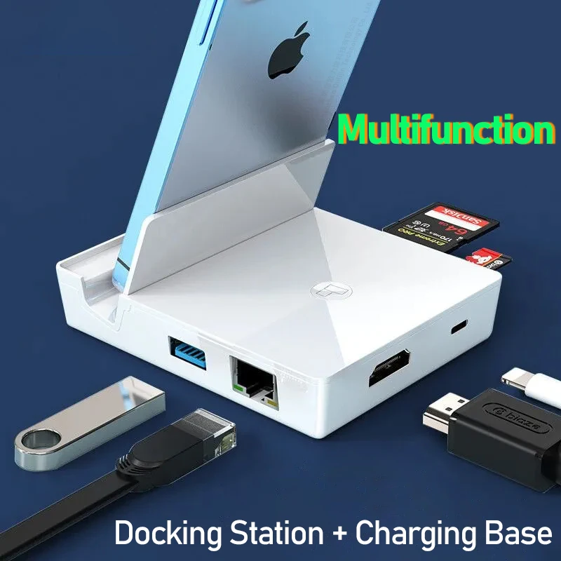 OTG HUB Lightning Docking Station HD Charging Adapter Apple Accessories iPhone 12 11 X 8 iPod ipad Universal Base Dock HDMI