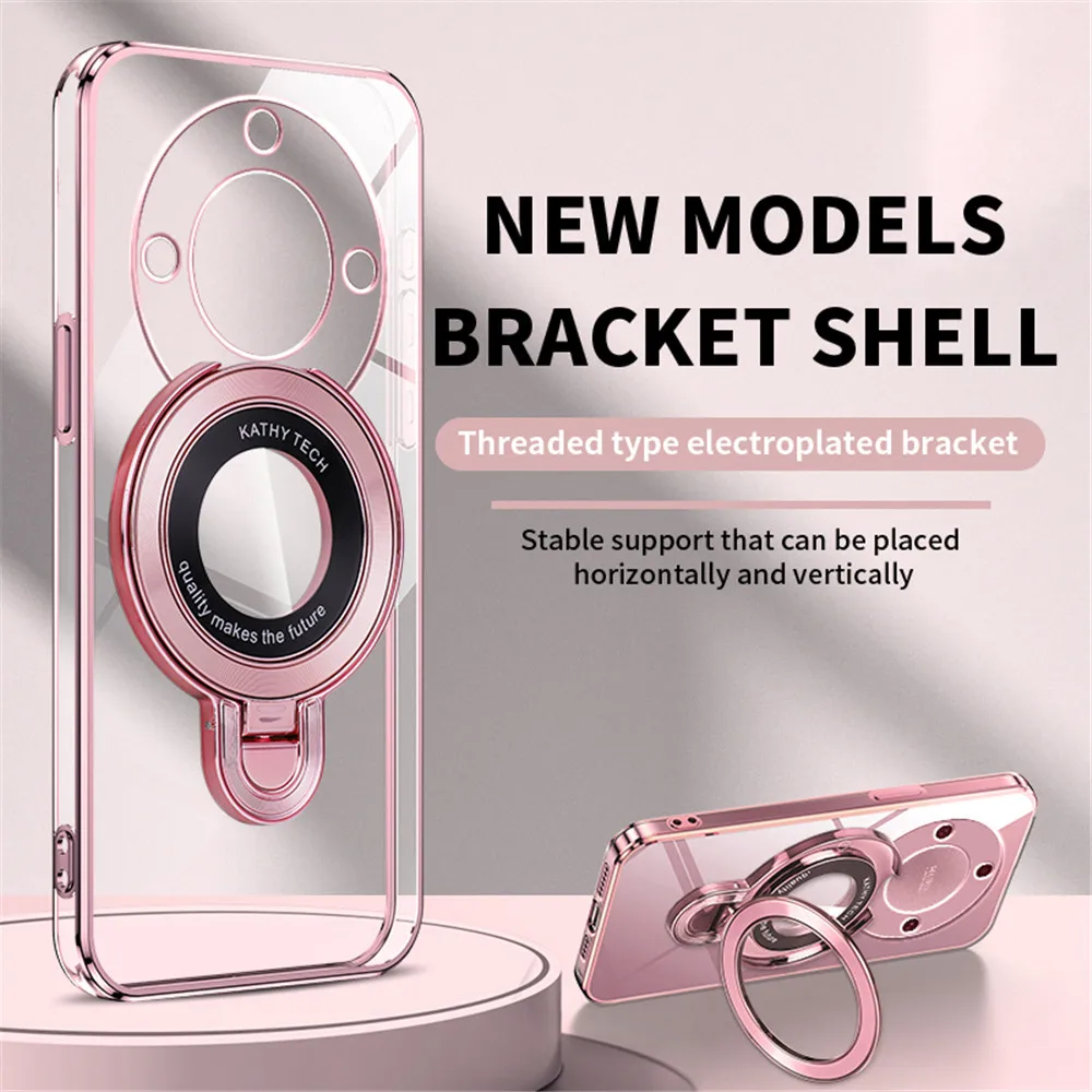 Luxury Transparent Plating Magnetic Stand Case with Silicone Finish