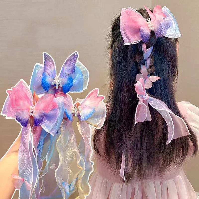 Hairpins Girl Women Hair Clips Sweet Cute Baby Princess Butterfly Wing Mesh Barrettes Headwear Children Hair Accessories Gifts