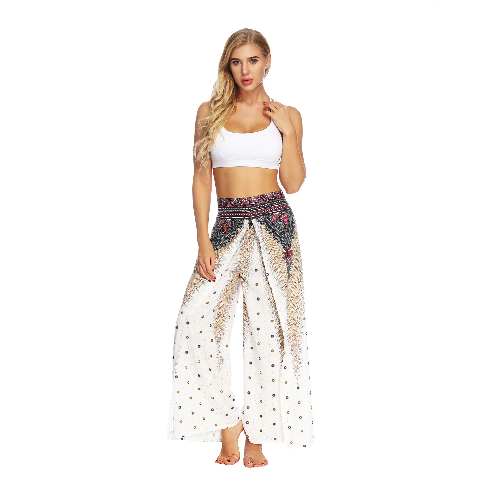 2022 Creative Women's Clothing Ethnic Style Digital Printing Lanterns Loose Fitness Yoga High Waist Crotch Dance Pants