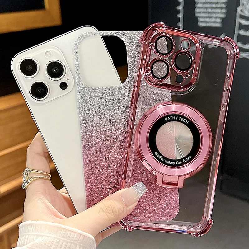 Elegant Ring Holder Silicone Case with Lanyard Chain - Shockproof Stand Cover