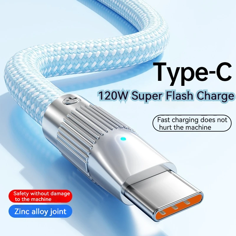 

PD120W USB Type C Cable Fast Charging Cable for Xiaomi Oppo Huawei Samsung Macbook Metal Head Thickened Usb Charger Cable