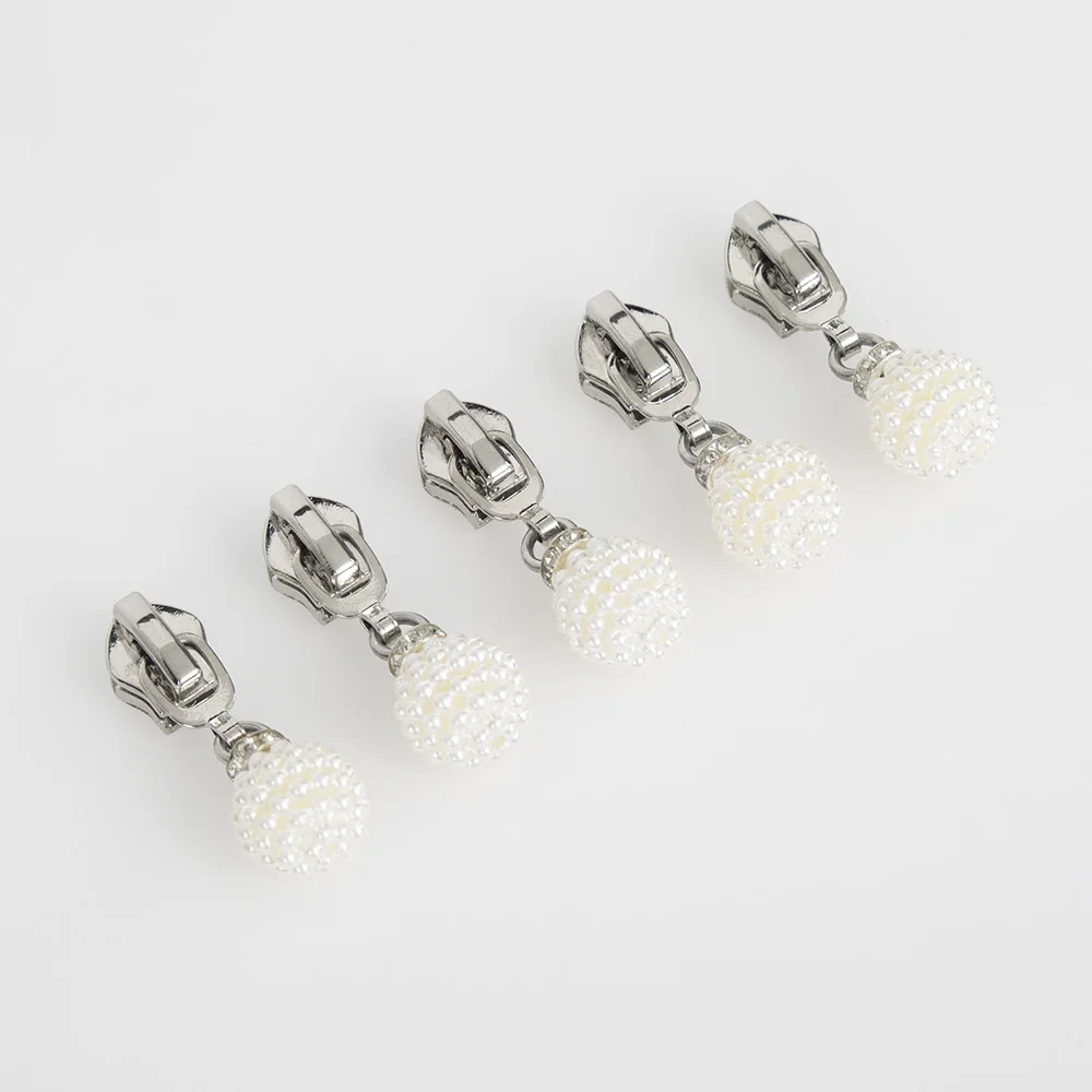 5PC Silver Pearl Ball Zipper Head DIY Bag Jacket Handmade Accessories