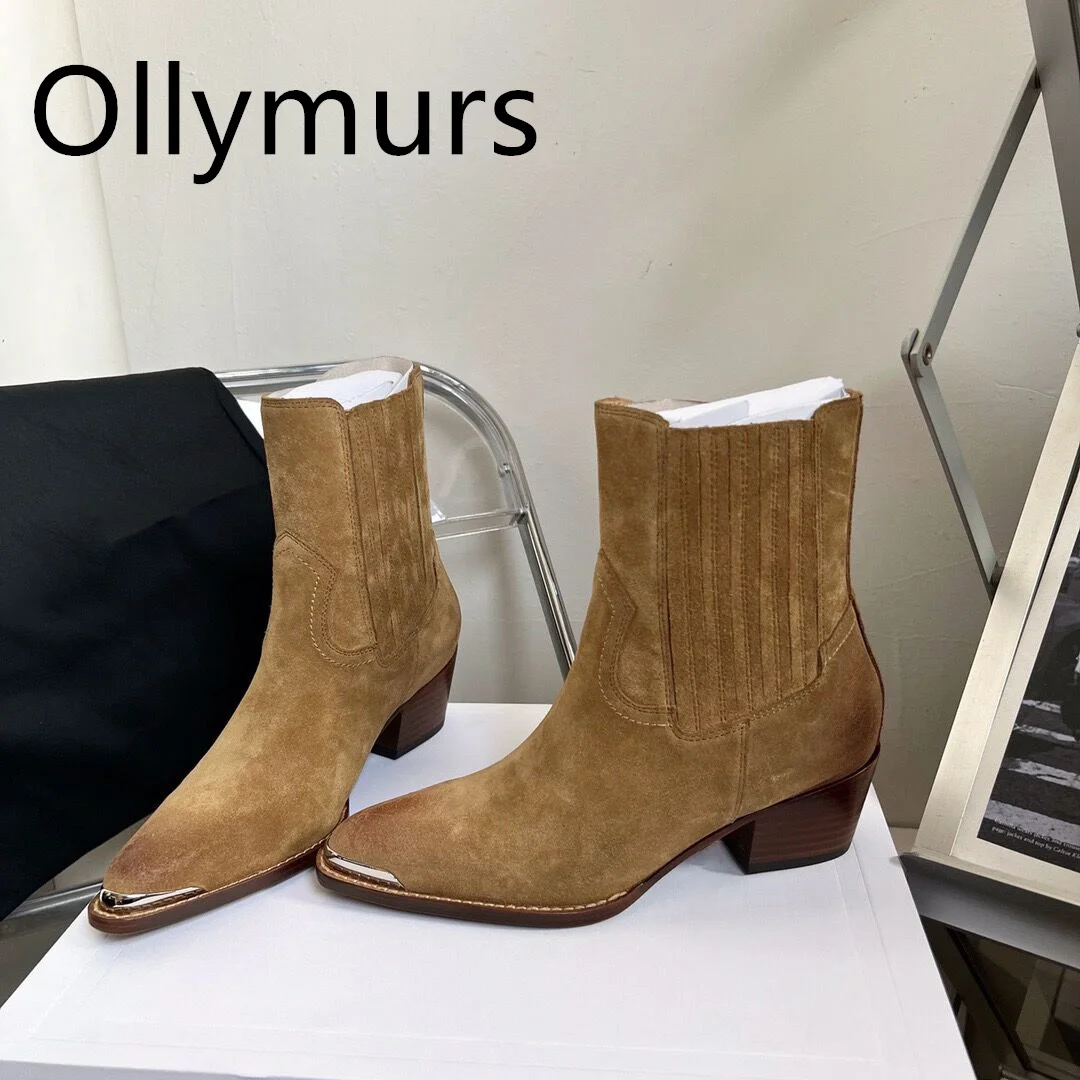 

Shoes For Women 2023 Genuine Leather Cowboy Boots Pointed Toe Slip On Ankle Designer Cool Boots