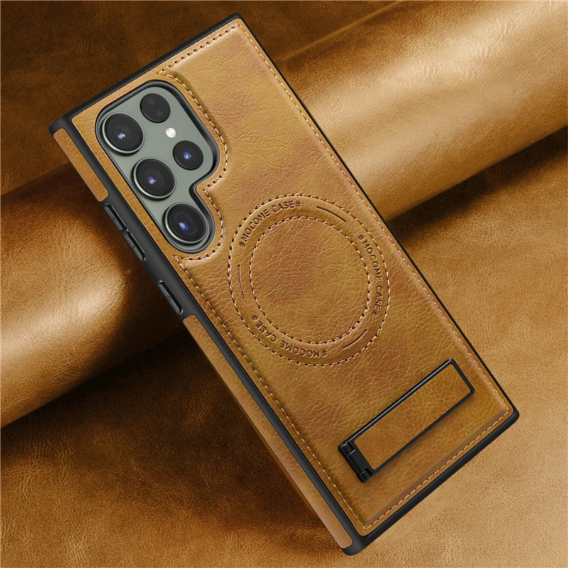 LuxuryWirelessChargingLeatherPhoneCaseForMagsafeSamsungS22S23