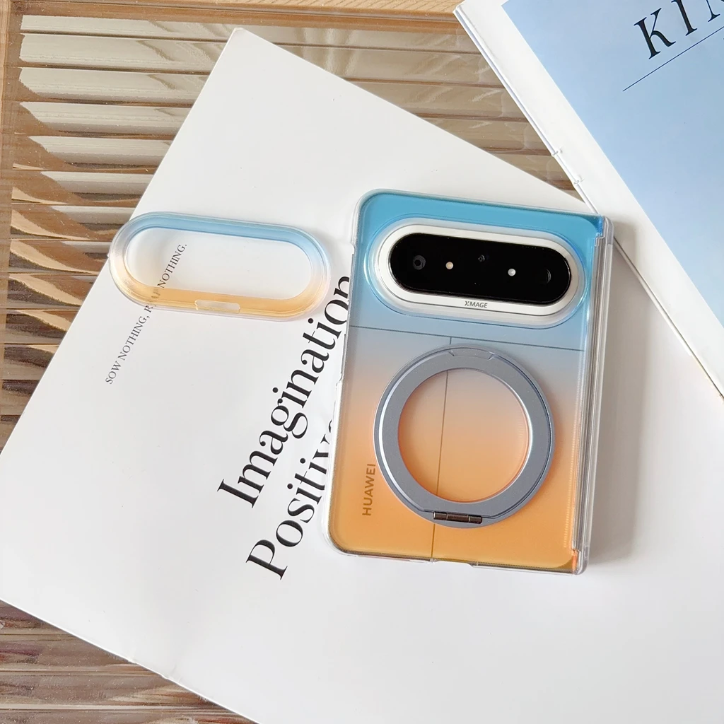 Fashion Simple Transparent Gradient Rotatable Stand Shockproof Protective Phone Case