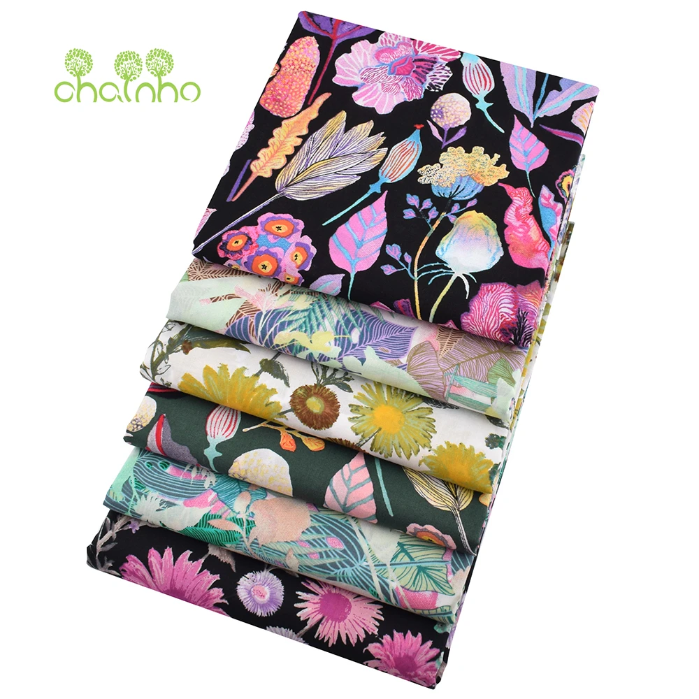Chainho,Floral Printed Plain Cotton Fabric,50S 90*88,DIY Sewing Quilting Poplin Material For Baby Children's Shirts,Skirts,Dress