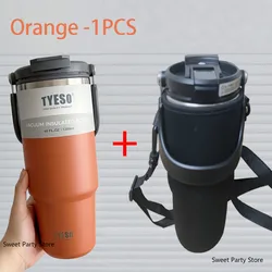Tyeso Stainless Steel Insulated Thermos Bottle - Premium Thermal Mug - 1200ML (Orange With Cup Bag)