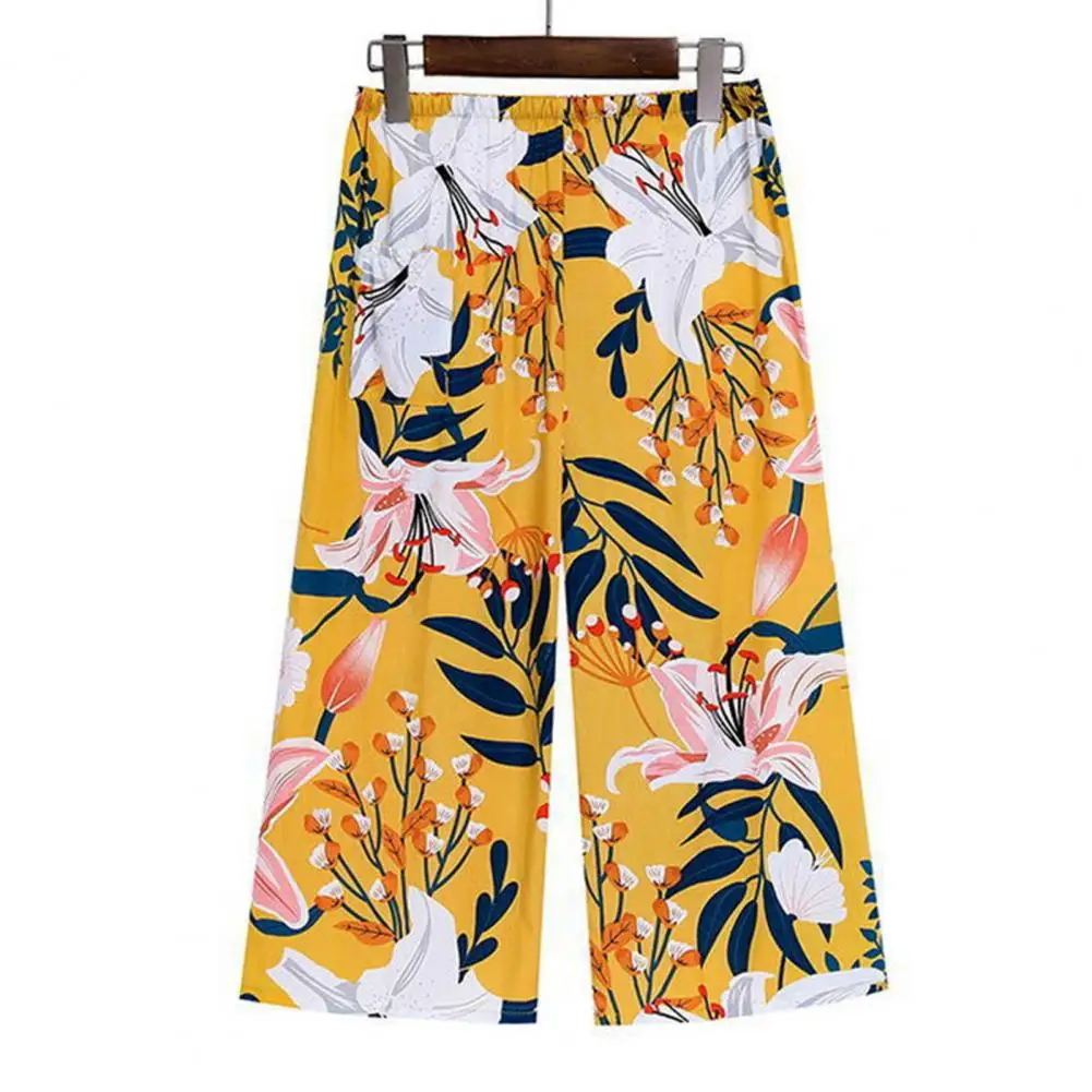 

Loose Vest Pants Set Flower Print Mid-aged Mother Pajamas Set with Loose Pleated Vest Wide Leg Pants for Homewear Women Pajama
