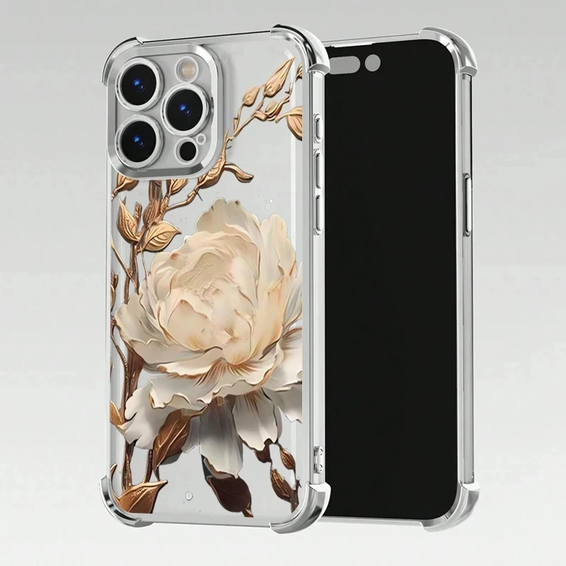 Elegant Golden Lotus Flower Electroplated Airbag Clear Phone Case