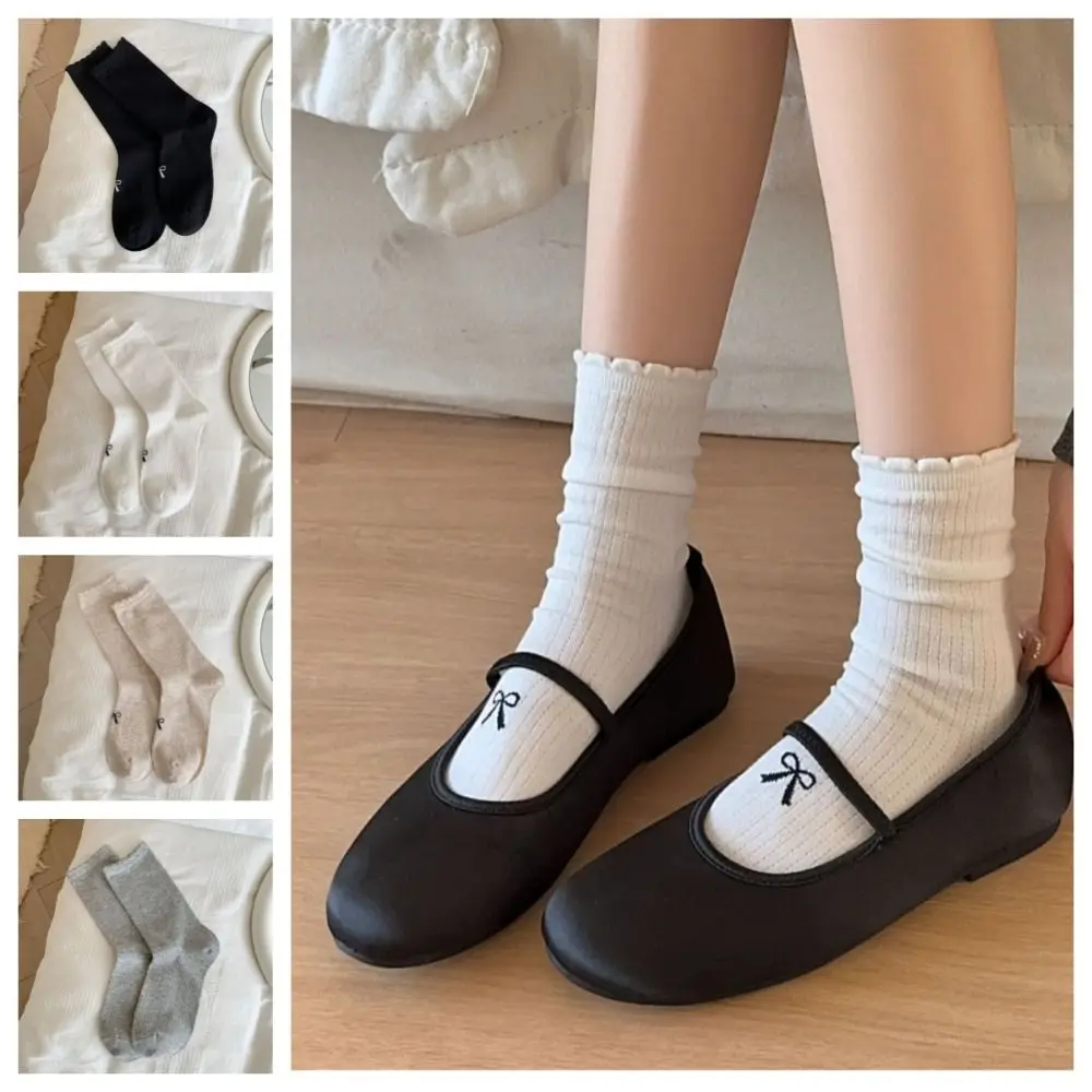 

Girls Summer Balletcore Socks Soft Cotton Bow Socks Calf Leg Hosiery Loose Bubble Breathable Comfortable Fashion Casual JK Socks