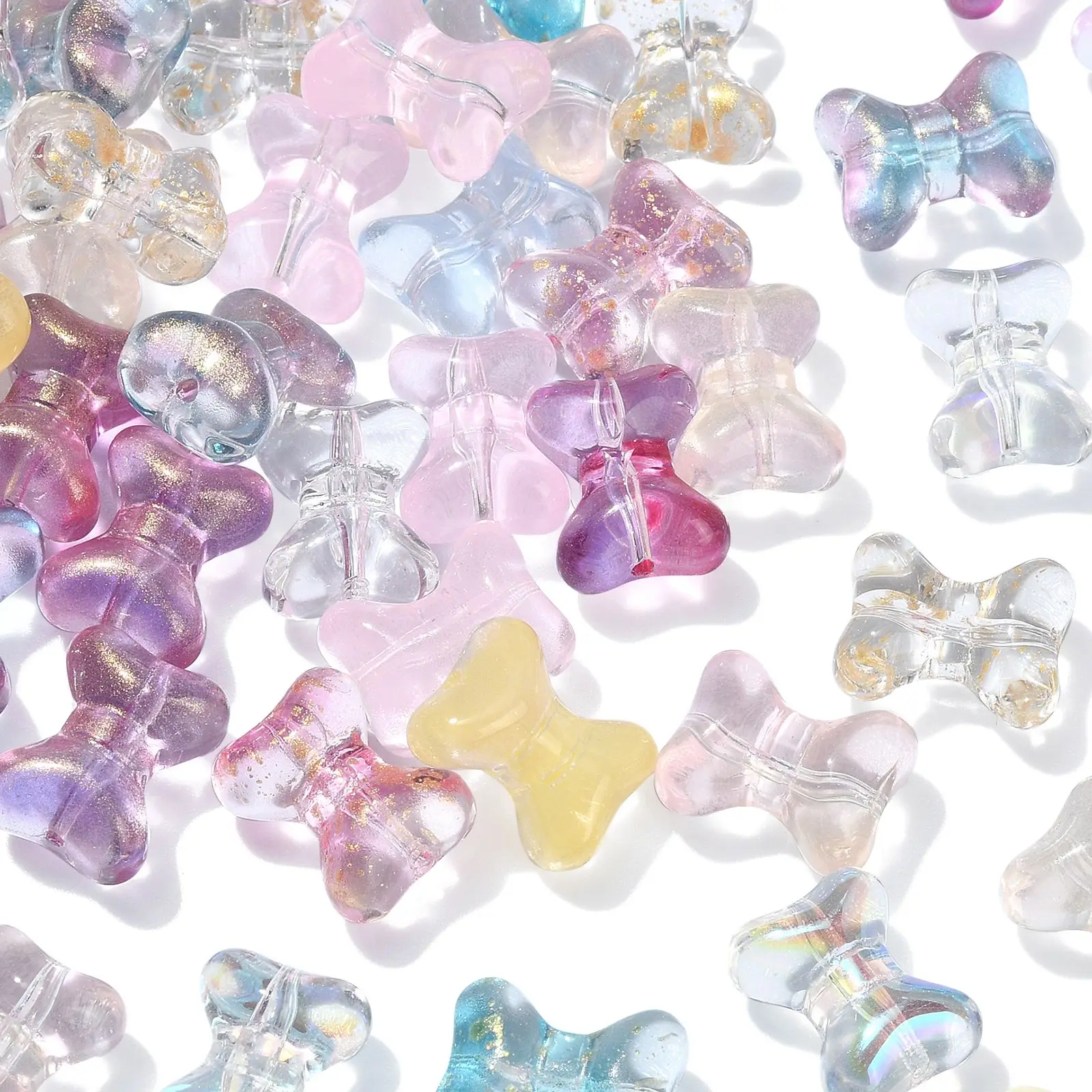 

100Pcs Random Color Electroplate Transparent Glass Bowknot Beads Bow Shaped Glass Spacer Beads for Jewelry Making Crafts