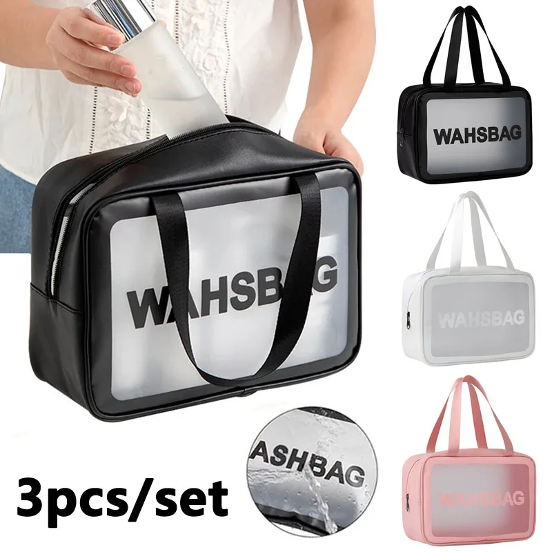 New Transparent Makeup Bag Toiletry Storage Bag Bath Swimming Beach Bag PU Sanding Bag Waterproof Washbag Cosmetic Cases Bag BEST SELLERS