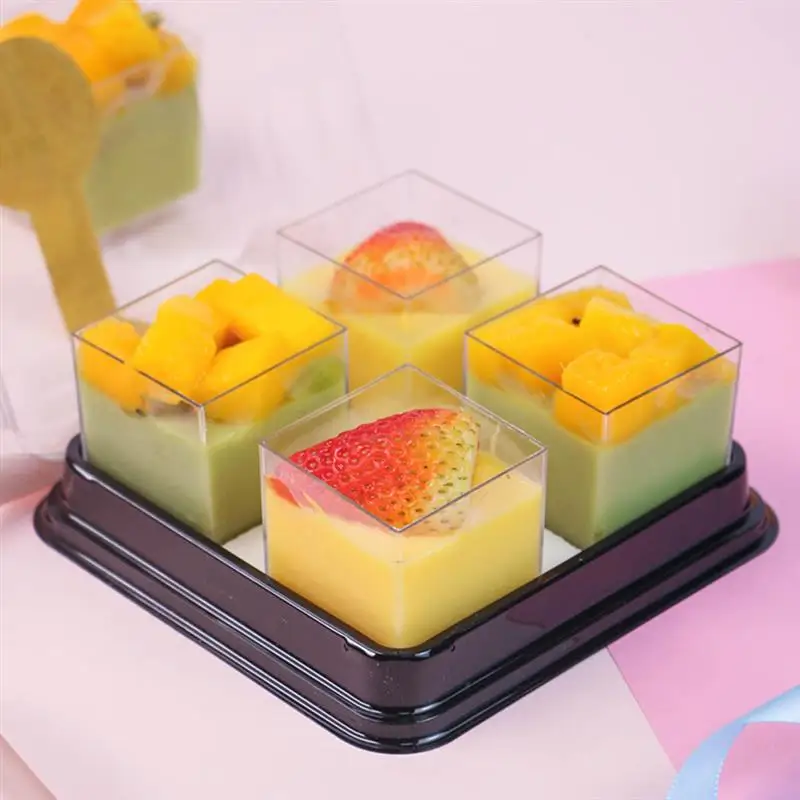 사각 플라스틱 티라미스 푸딩 무스 컵, 투명 플라스틱 무스 컵 용기, 젤리 요구르트 디저트 (커버 포함), 20 개