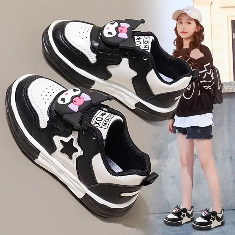 

Sanrio Kuromi Child Sneakers Anti-Slip Korean Version Soft Bottom Cartoon Bow Tie Plus Velvet Kawaii Eva Pattern Anime Figuret