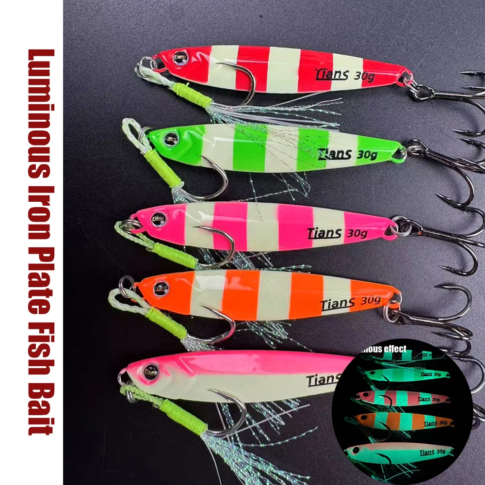 5 stücke Nachtlicht Metall Jig Tiefsee Angeln Lure10/15/20/25/30/35/40g Casting Jigging Köder Forelle Thunfisch Fisch Künstliche Köder