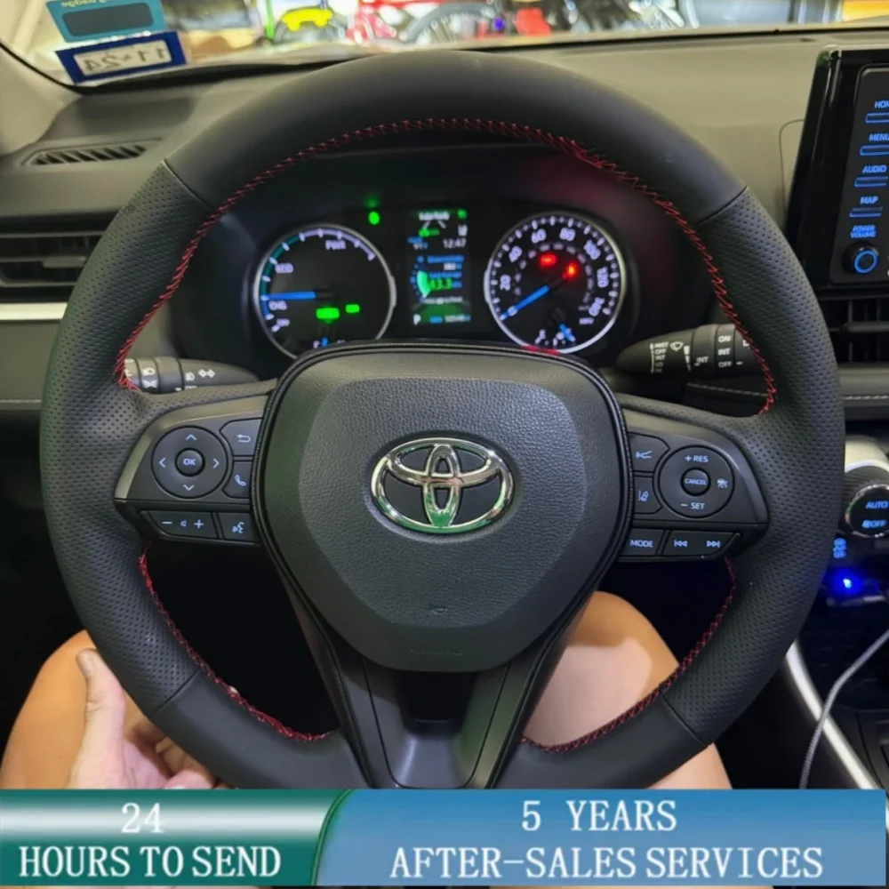Angepasst Schwarz Auto Lenkrad Geflecht Abdeckung Hand Nähen Mikrofaser Leder Für Toyota RAV4 SUV 2019-2024 Avalon 2019-2022