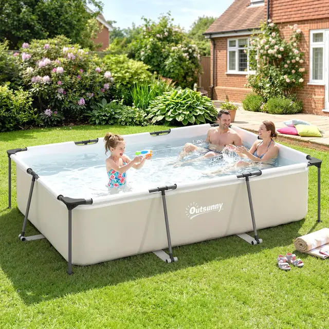 Piscine tubulaire rectangulaire avec pompe de filtration 3701L en PVC triple couche 316x238x66,5cm Gris 1