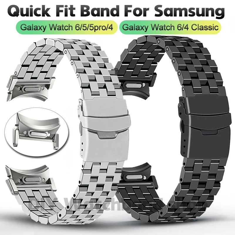 

No Gaps Quick Fit Strap For Samsung Galaxy Watch6 Classic 43 47mm 6/5/4 40 44mm 5Pro 45mm 4Classic 42 46mm Stainless Steel Band