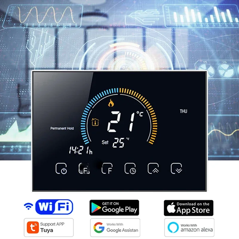 TUYA Wi-Fi สมาร์ทหน้าจอสีสันขนาดใหญ่ Room Programmable Air Thermostat WIFI สําหรับสวิทช์เครื่องทําความร้อน Cooler Bridge เสียง Alexa 1